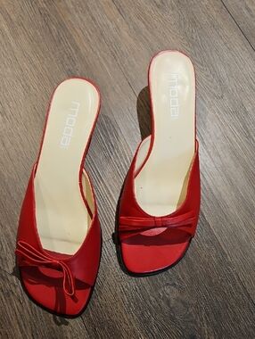 Moda Red Bow Open-Toe Mules Sz 10